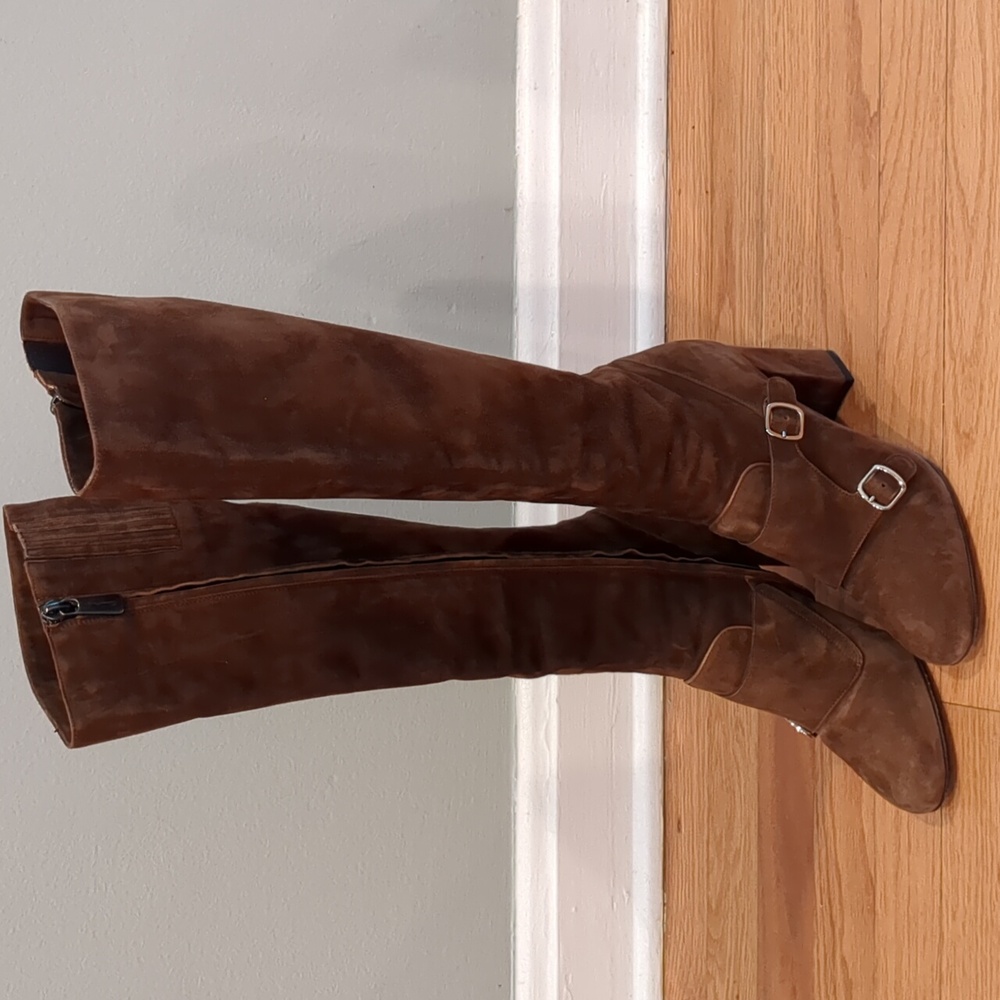 Santoni Rose Collection Italian Suede Leather knee high boots zip up W36 - Picture 1 of 15
